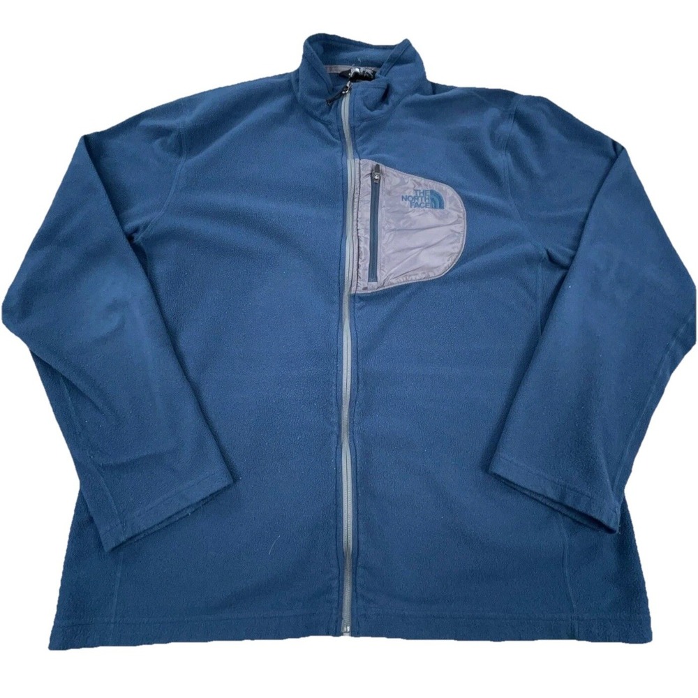 North Face Jacket Men Large Blue Gray Fleece Full Zip Sweater Layer Pocket  *